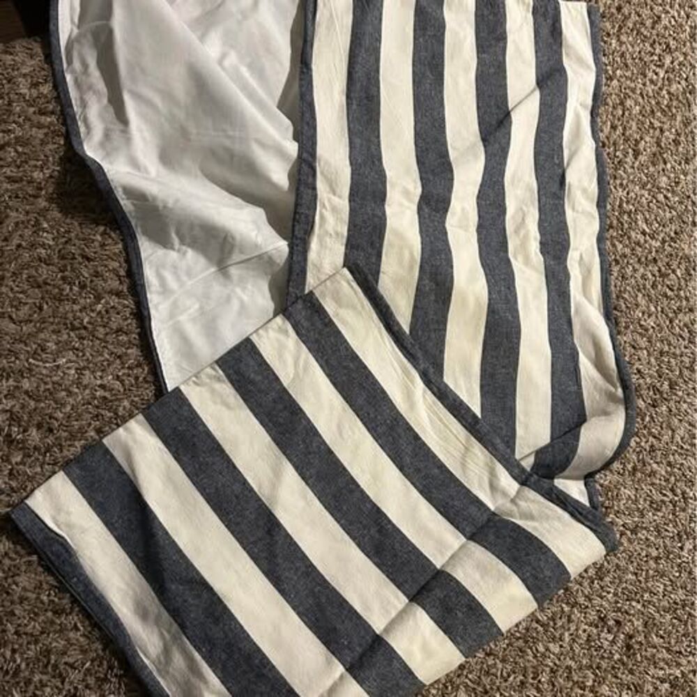Pottery barn, blue, and white stripe table runner